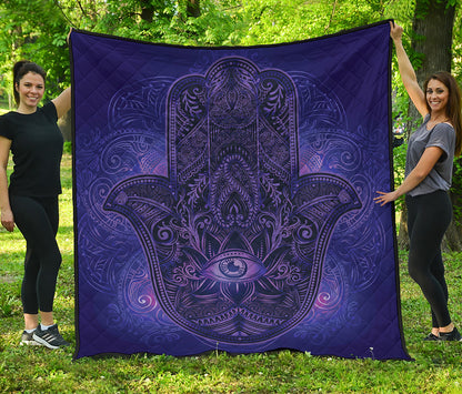 Purple Hamsa Hand Print Quilt