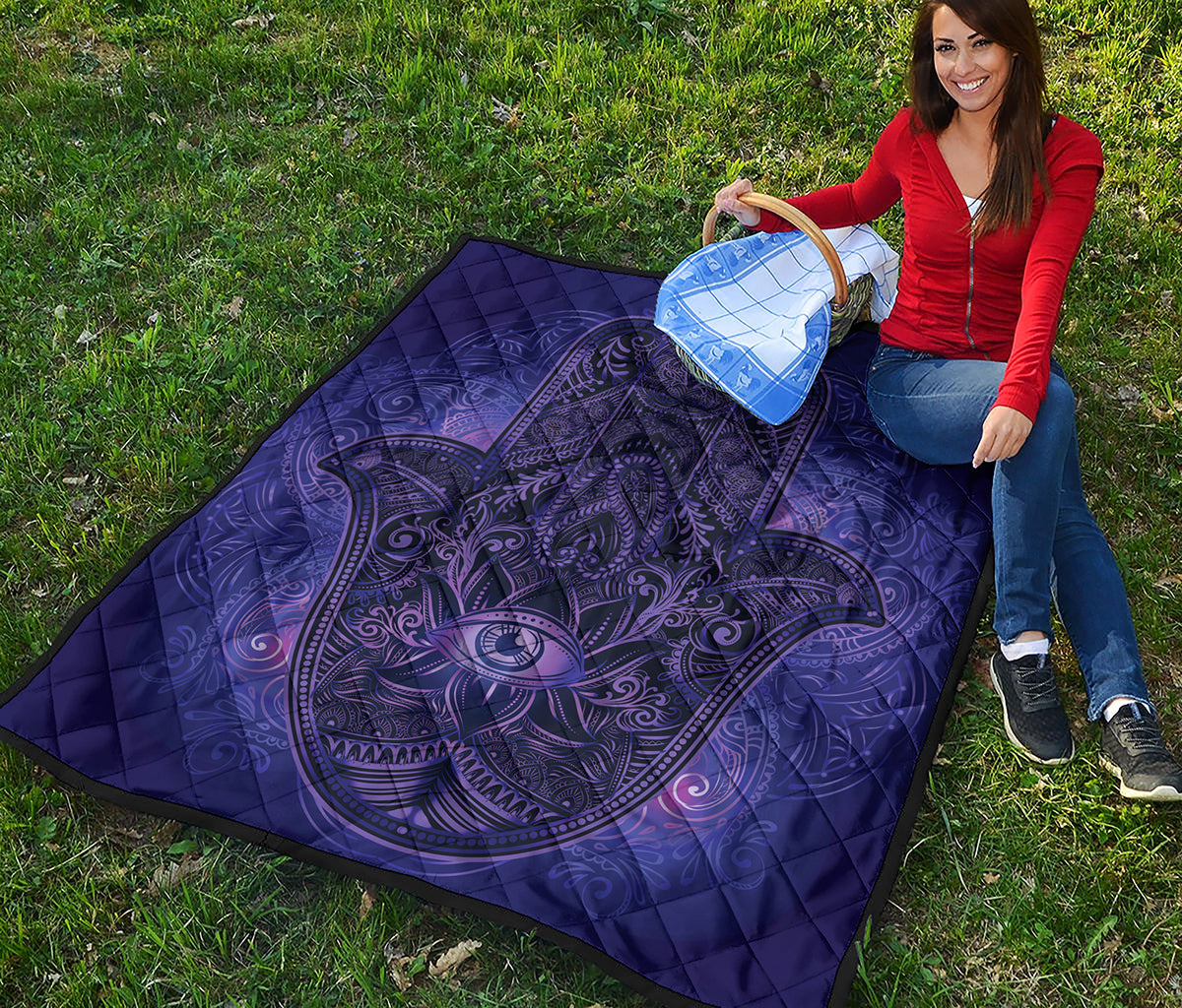 Purple Hamsa Hand Print Quilt