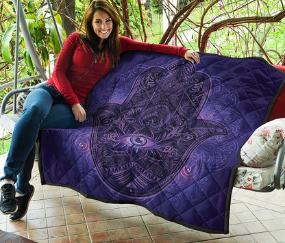 Purple Hamsa Hand Print Quilt