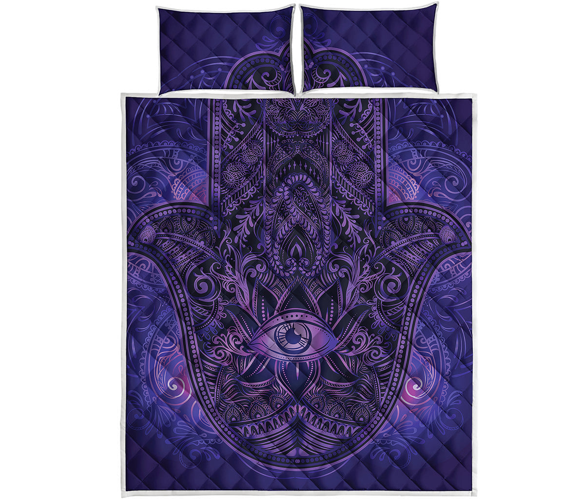 Purple Hamsa Hand Print Quilt Bed Set