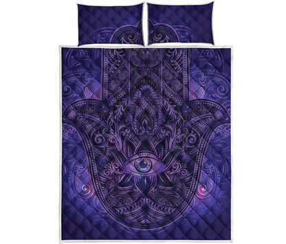 Purple Hamsa Hand Print Quilt Bed Set