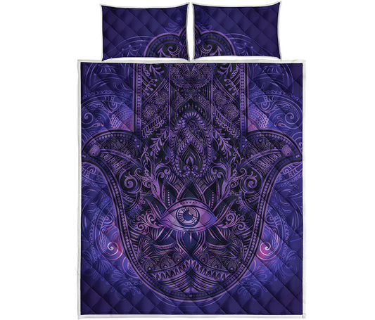 Purple Hamsa Hand Print Quilt Bed Set