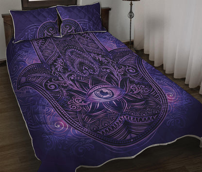 Purple Hamsa Hand Print Quilt Bed Set