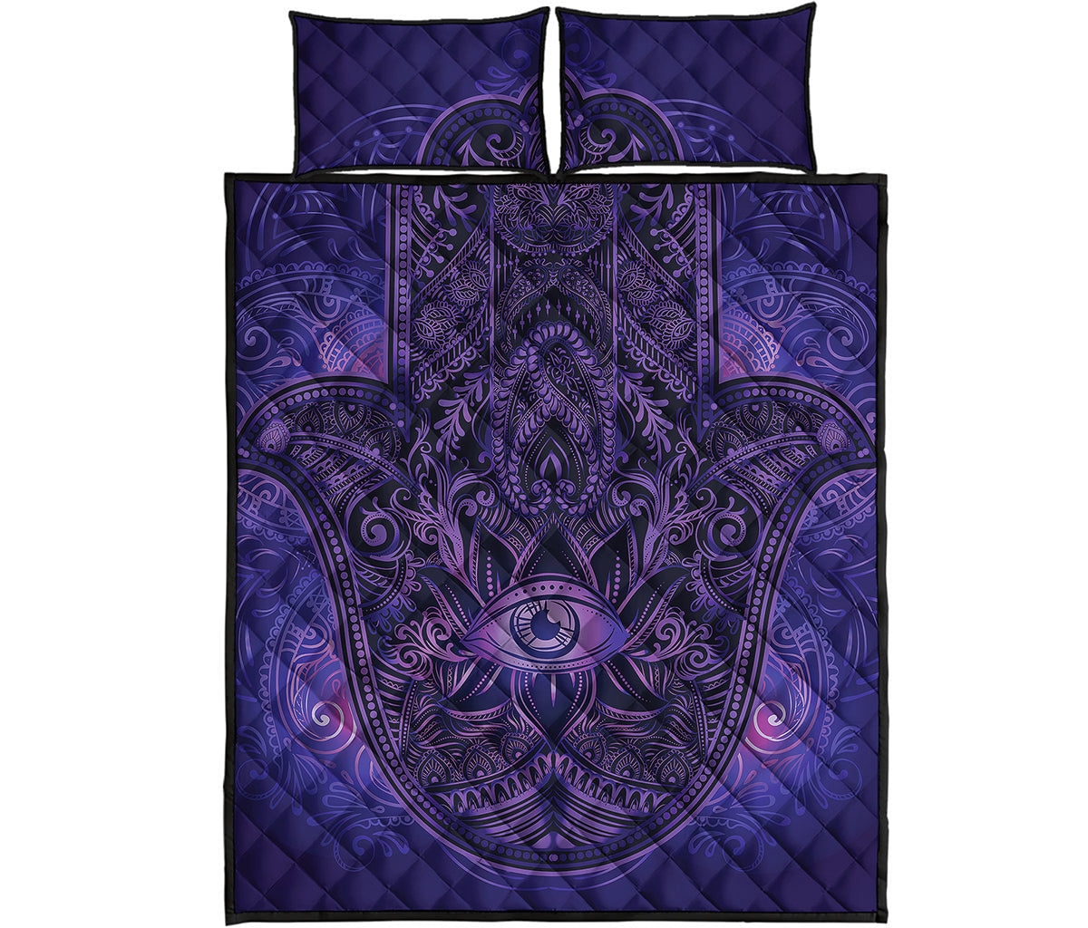 Purple Hamsa Hand Print Quilt Bed Set