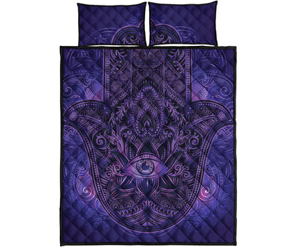 Purple Hamsa Hand Print Quilt Bed Set
