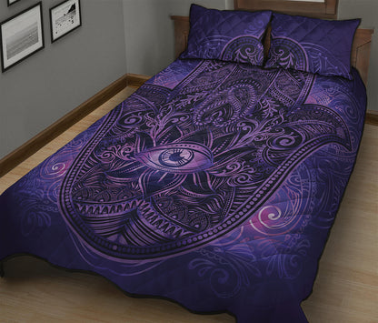 Purple Hamsa Hand Print Quilt Bed Set