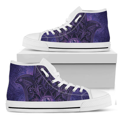 Purple Hamsa Hand Print White High Top Shoes