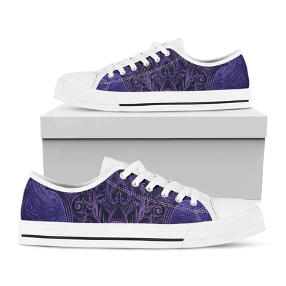 Purple Hamsa Hand Print White Low Top Shoes