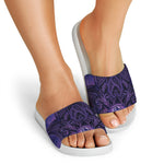 Purple Hamsa Hand Print White Slide Sandals