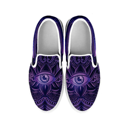 Purple Hamsa Hand Print White Slip On Shoes