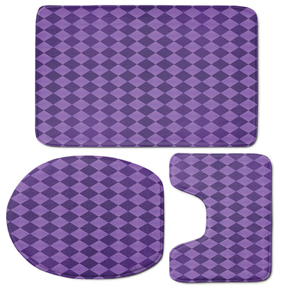 Purple Harlequin Pattern Print 3 Piece Bath Mat Set