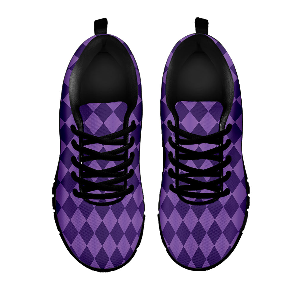 Purple Harlequin Pattern Print Black Sneakers