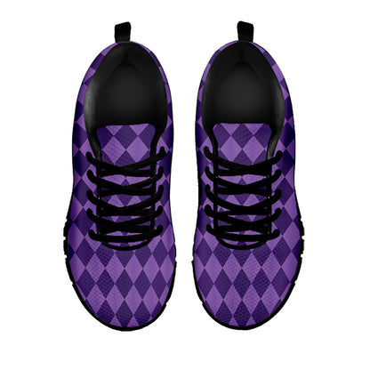 Purple Harlequin Pattern Print Black Sneakers
