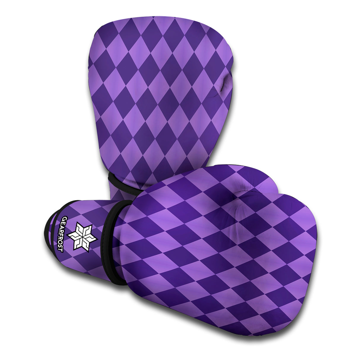 Purple Harlequin Pattern Print Boxing Gloves