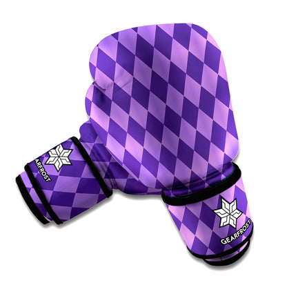 Purple Harlequin Pattern Print Boxing Gloves