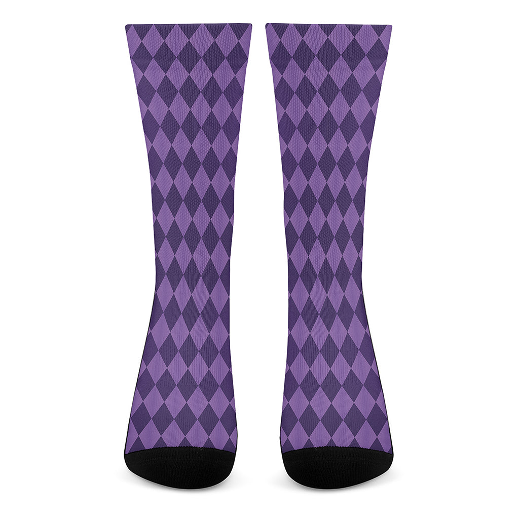 Purple Harlequin Pattern Print Crew Socks
