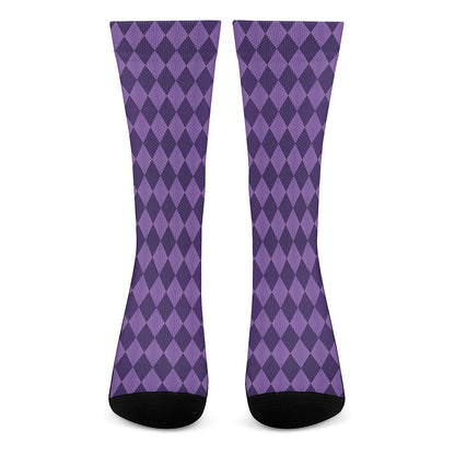 Purple Harlequin Pattern Print Crew Socks