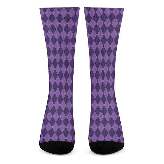 Purple Harlequin Pattern Print Crew Socks