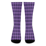 Purple Harlequin Pattern Print Crew Socks