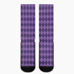 Purple Harlequin Pattern Print Crew Socks