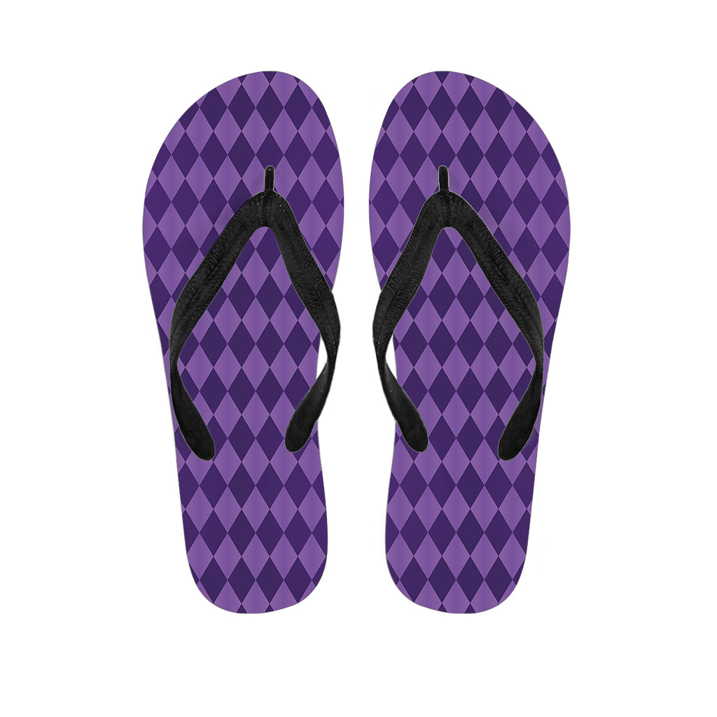 Purple Harlequin Pattern Print Flip Flops