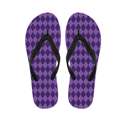 Purple Harlequin Pattern Print Flip Flops