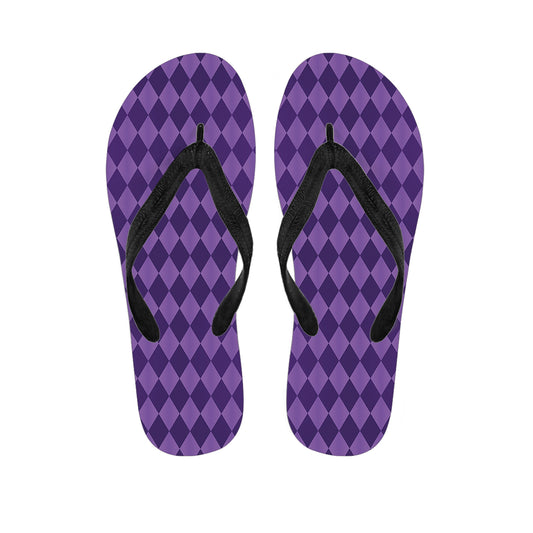 Purple Harlequin Pattern Print Flip Flops