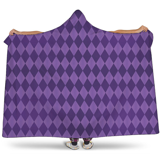 Purple Harlequin Pattern Print Hooded Blanket
