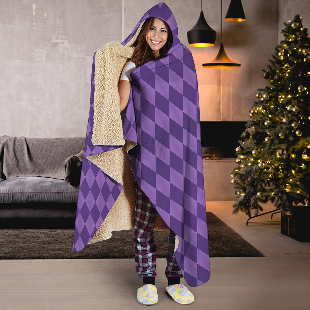 Purple Harlequin Pattern Print Hooded Blanket
