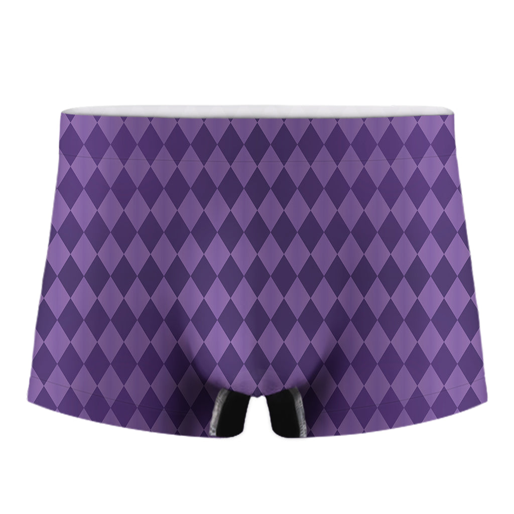 Purple Harlequin Pattern Print Men's Boxer Briefs