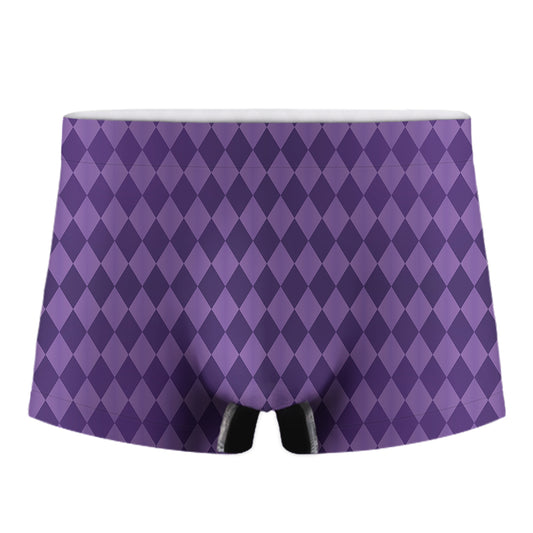 Purple Harlequin Pattern Print Men's Boxer Briefs