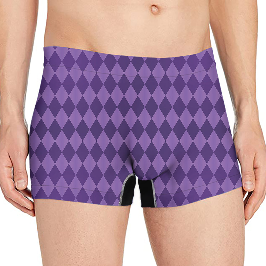 Purple Harlequin Pattern Print Men's Boxer Briefs