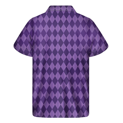Purple Harlequin Pattern Print Men's Short Sleeve Shirt