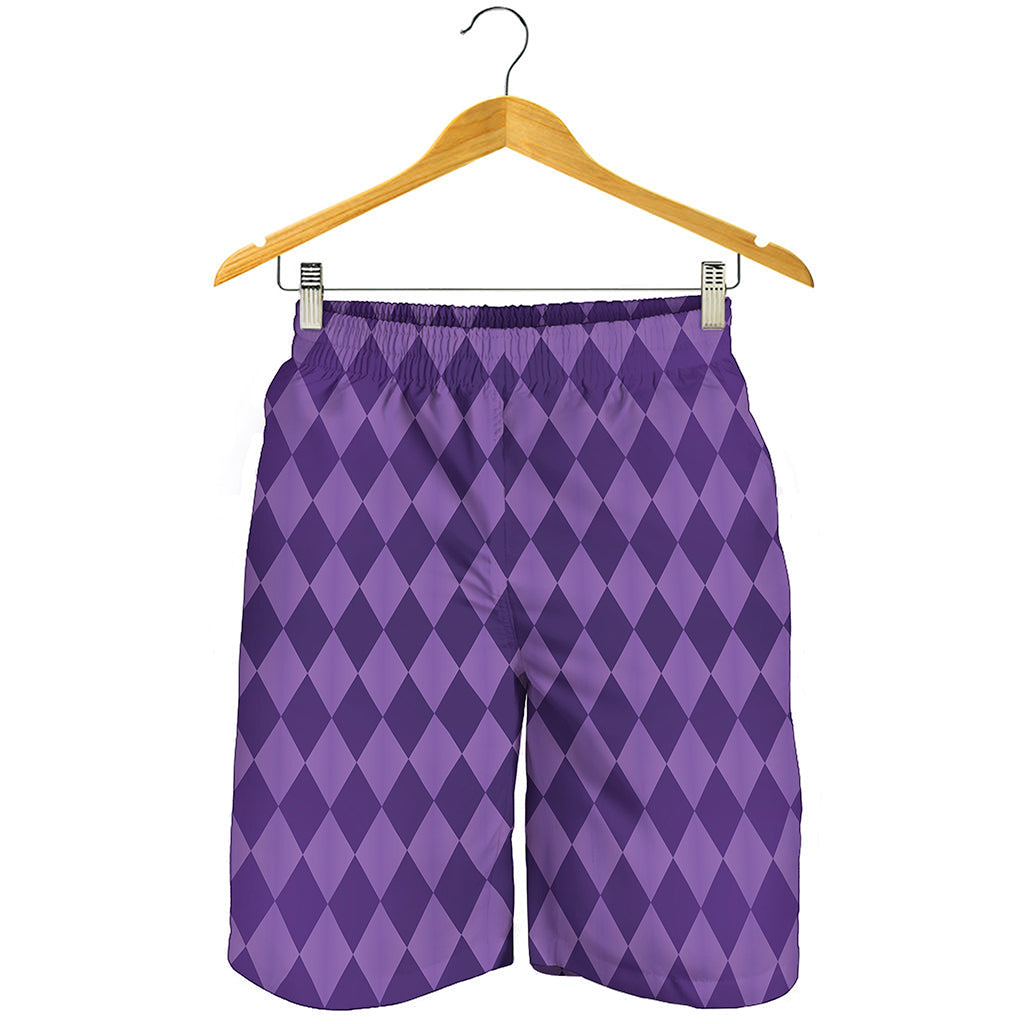 Purple Harlequin Pattern Print Men's Shorts