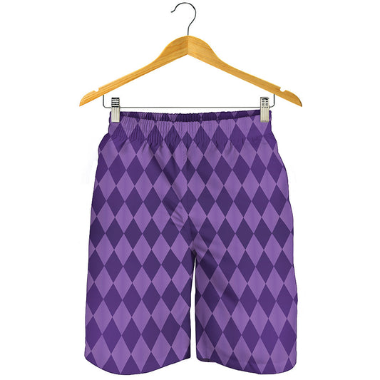 Purple Harlequin Pattern Print Men's Shorts