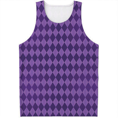 Purple Harlequin Pattern Print Men's Tank Top