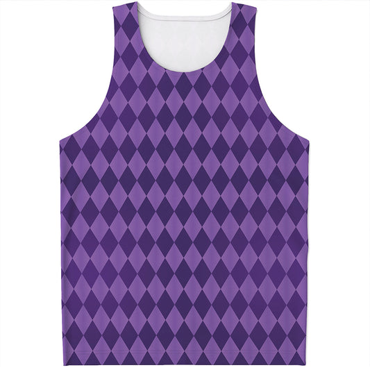 Purple Harlequin Pattern Print Men's Tank Top