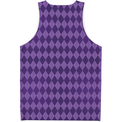 Purple Harlequin Pattern Print Men's Tank Top