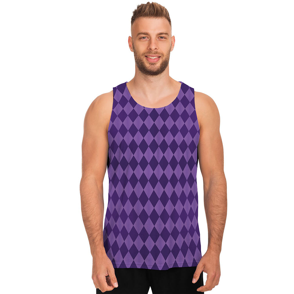Purple Harlequin Pattern Print Men's Tank Top