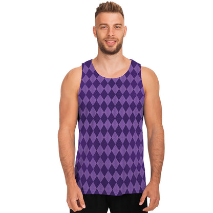 Purple Harlequin Pattern Print Men's Tank Top