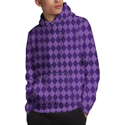Purple Harlequin Pattern Print Pullover Hoodie