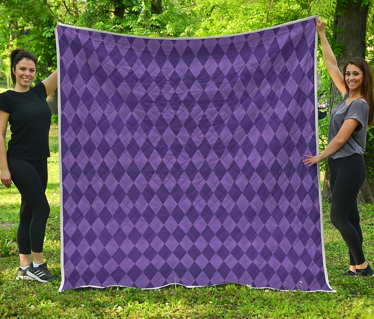 Purple Harlequin Pattern Print Quilt