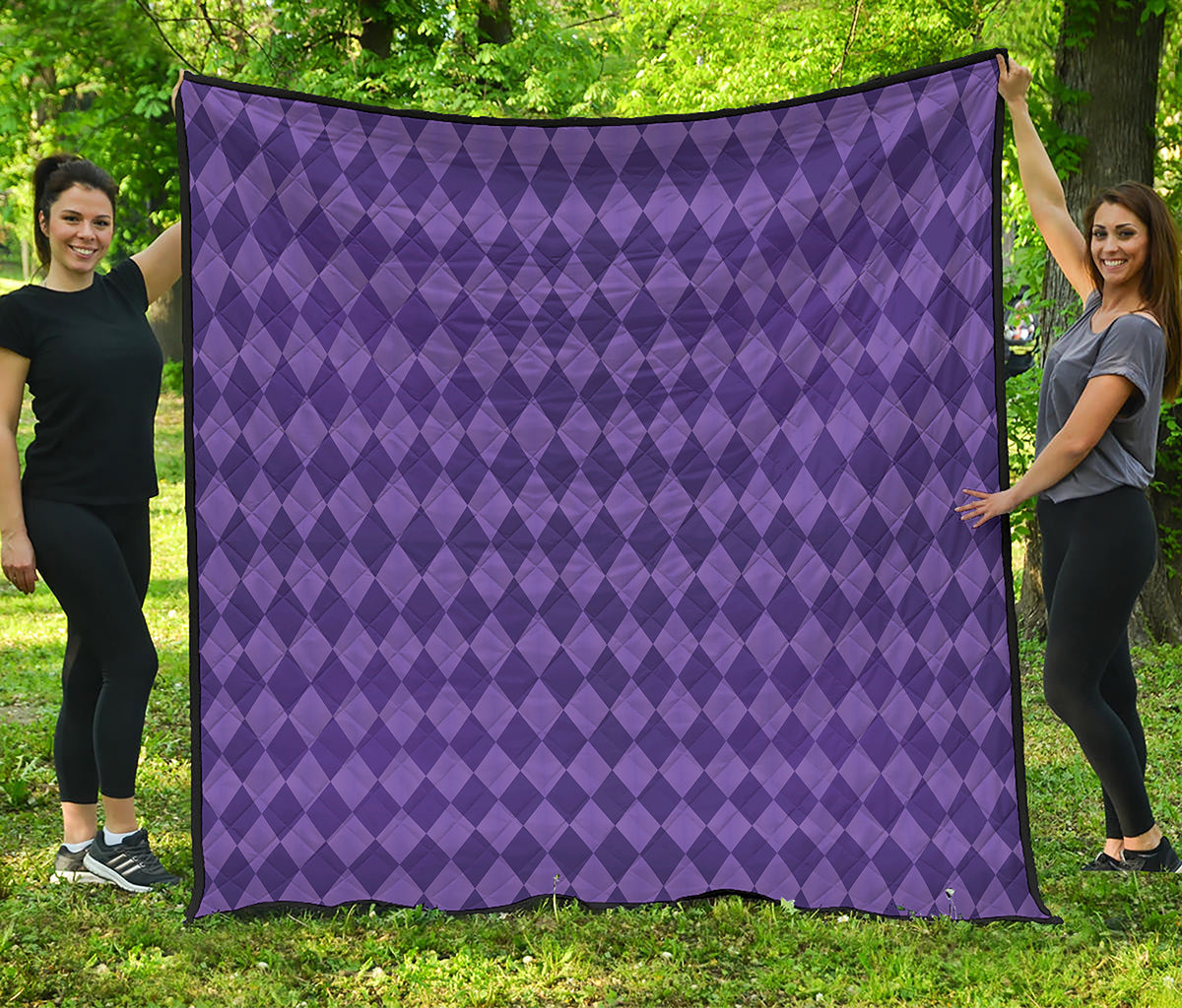 Purple Harlequin Pattern Print Quilt