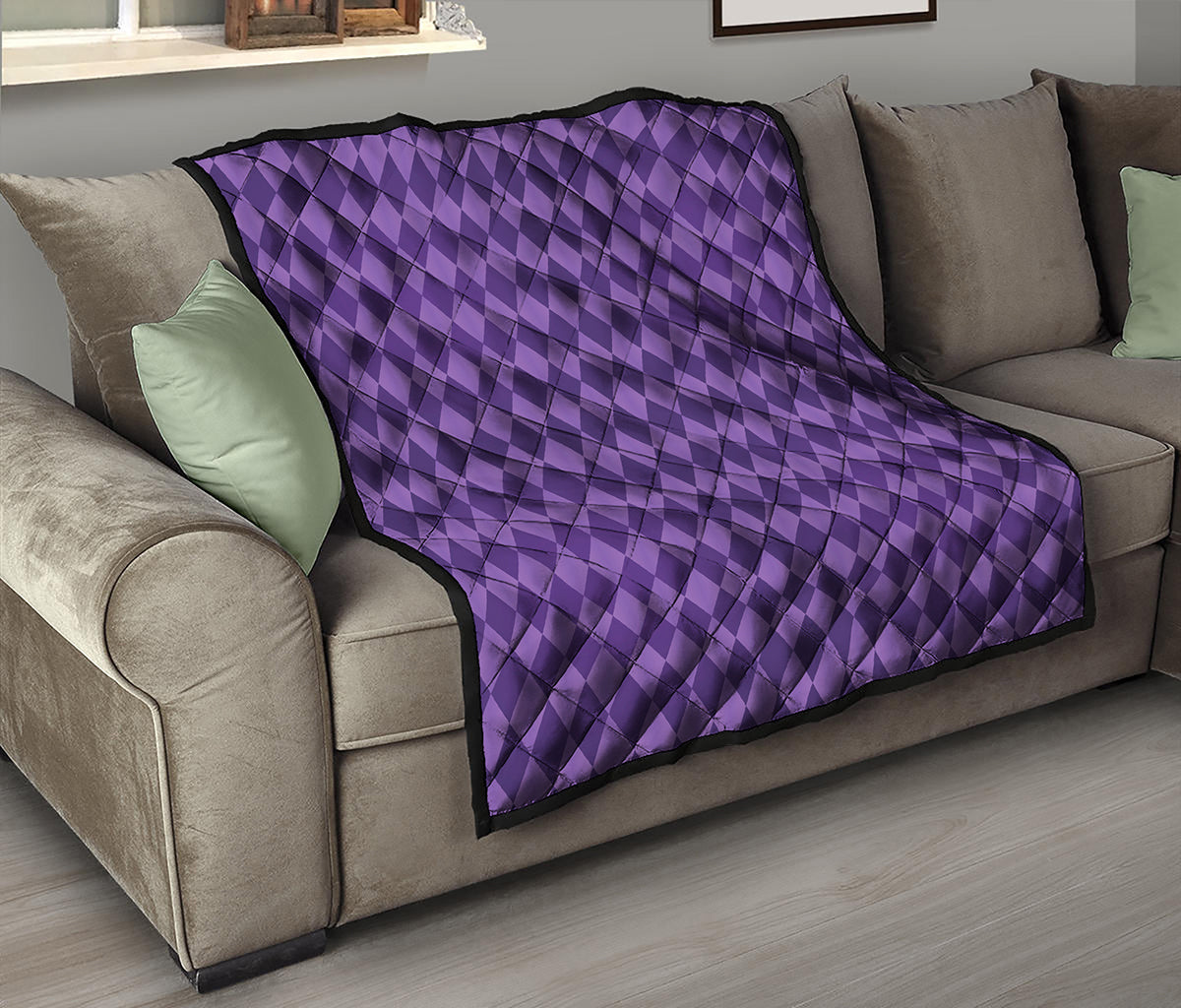 Purple Harlequin Pattern Print Quilt