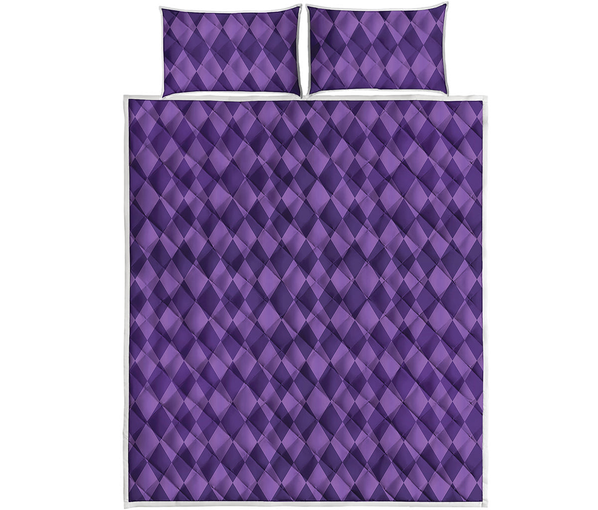 Purple Harlequin Pattern Print Quilt Bed Set