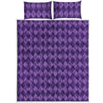 Purple Harlequin Pattern Print Quilt Bed Set