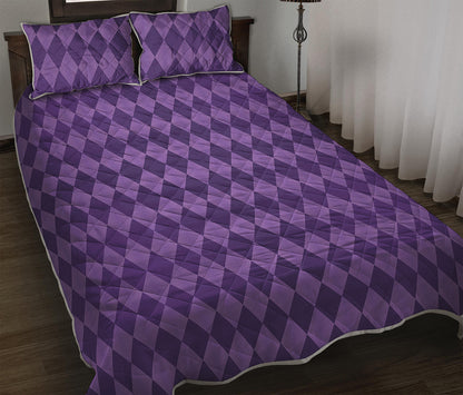 Purple Harlequin Pattern Print Quilt Bed Set