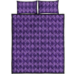 Purple Harlequin Pattern Print Quilt Bed Set