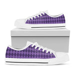 Purple Harlequin Pattern Print White Low Top Shoes