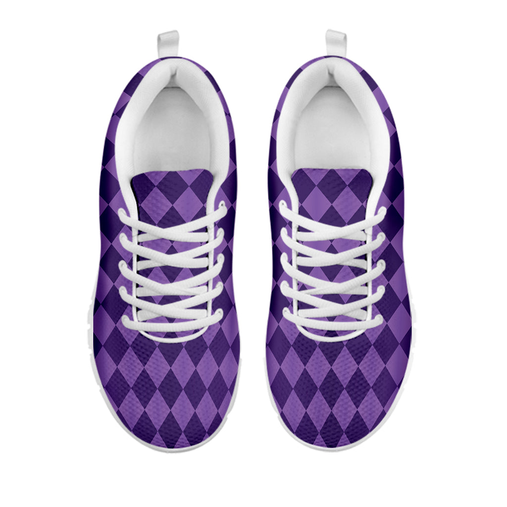 Purple Harlequin Pattern Print White Sneakers